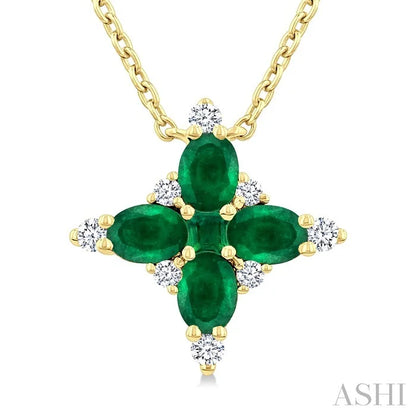 Oval Shape Floral Gemstone & Diamond Pendant