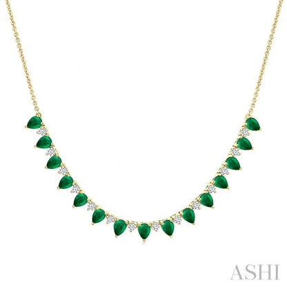 Pear Shape Gemstone & Diamond Tennis Necklace