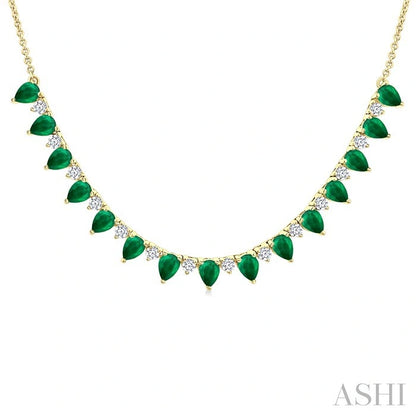 Pear Shape Gemstone & Diamond Tennis Necklace