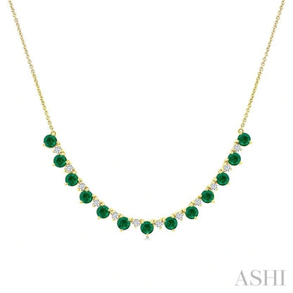 Round Shape Gemstone & Diamond Tennis Necklace