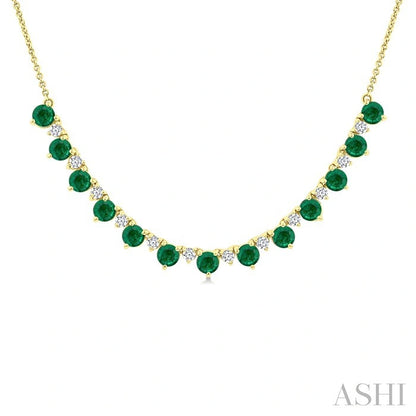Round Shape Gemstone & Diamond Tennis Necklace