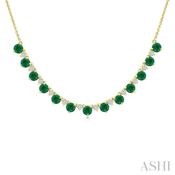 Round Shape Gemstone & Diamond Tennis Necklace