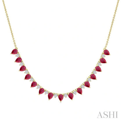 Pear Shape Gemstone & Diamond Tennis Necklace