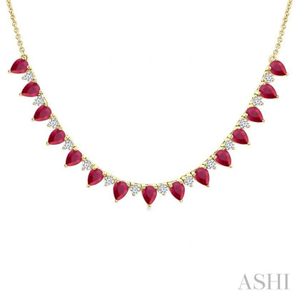 Pear Shape Gemstone & Diamond Tennis Necklace