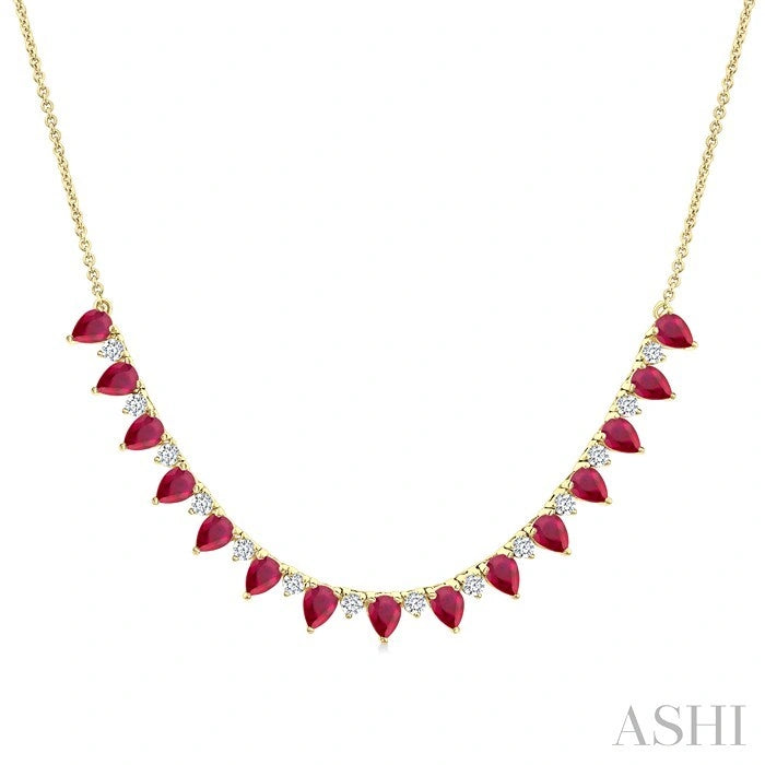 Pear Shape Gemstone & Diamond Tennis Necklace