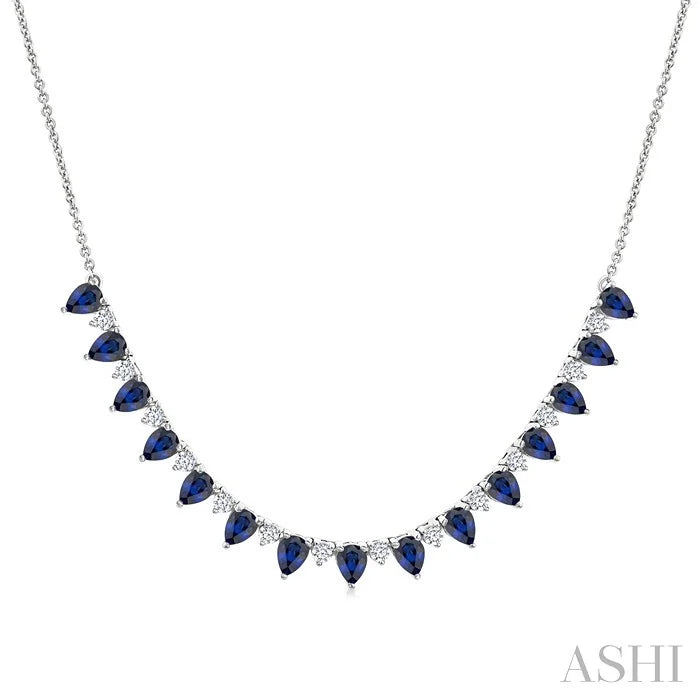 Pear Shape Gemstone & Diamond Tennis Necklace