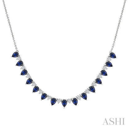 Pear Shape Gemstone & Diamond Tennis Necklace