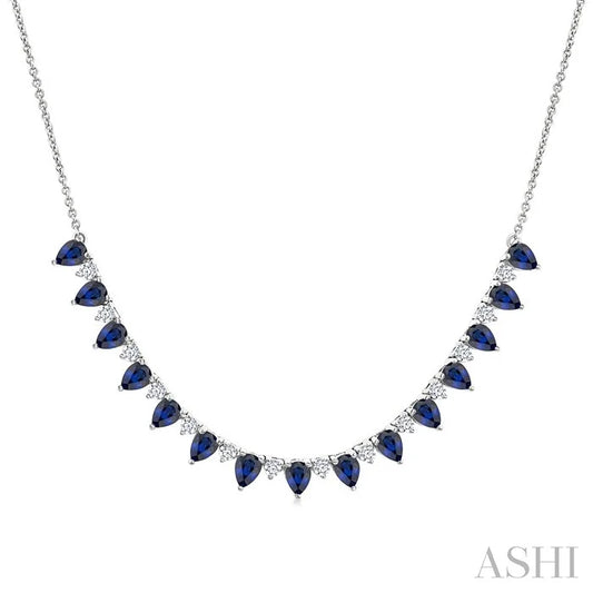 Pear Shape Gemstone & Diamond Tennis Necklace