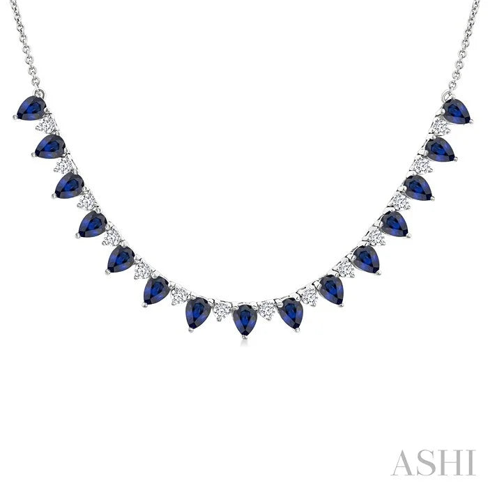 Pear Shape Gemstone & Diamond Tennis Necklace