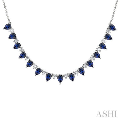 Pear Shape Gemstone & Diamond Tennis Necklace