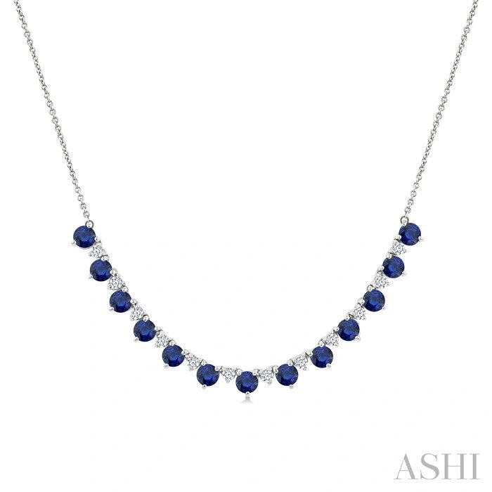 Round Shape Gemstone & Diamond Tennis Necklace