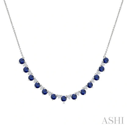 Round Shape Gemstone & Diamond Tennis Necklace
