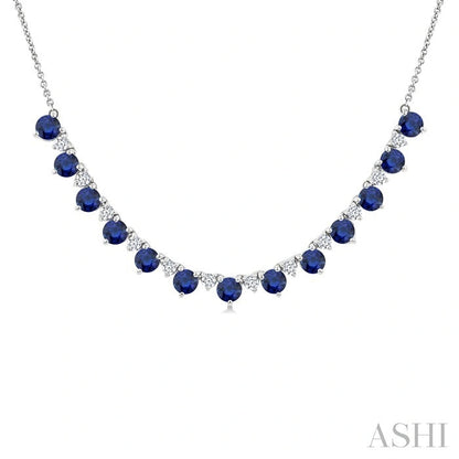 Round Shape Gemstone & Diamond Tennis Necklace