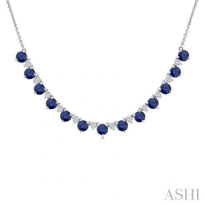 Round Shape Gemstone & Diamond Tennis Necklace