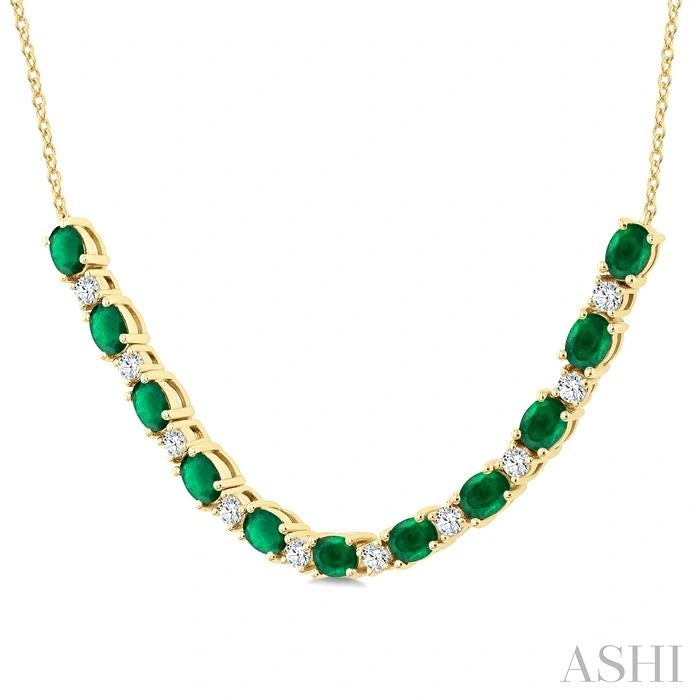 Oval Shape Gemstone & Diamond Tennis Necklace