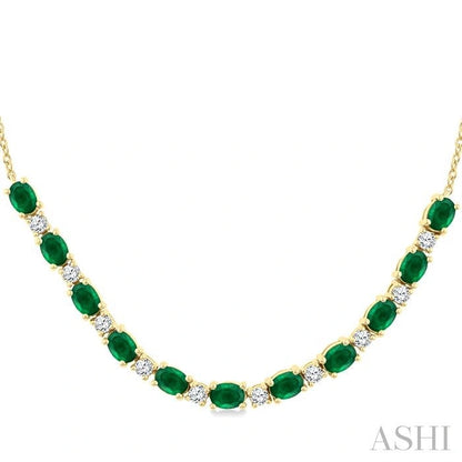 Oval Shape Gemstone & Diamond Tennis Necklace