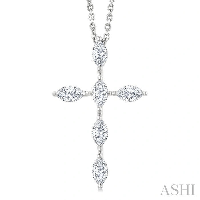 Marquise Shape 6 Stone Cross Diamond Fashion Pendant