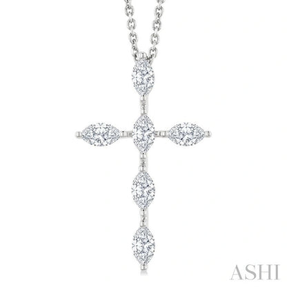 Marquise Shape 6 Stone Cross Diamond Fashion Pendant