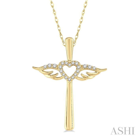 Angel Wings Heart Shape & Cross Diamond Fashion Pendant