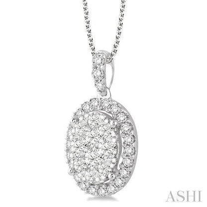 Oval Shape Halo Lovebright Essential Diamond Pendant