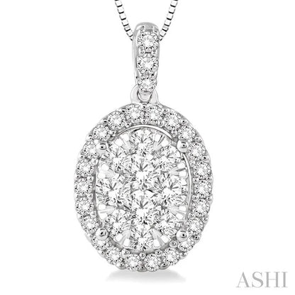 Oval Shape Halo Lovebright Essential Diamond Pendant