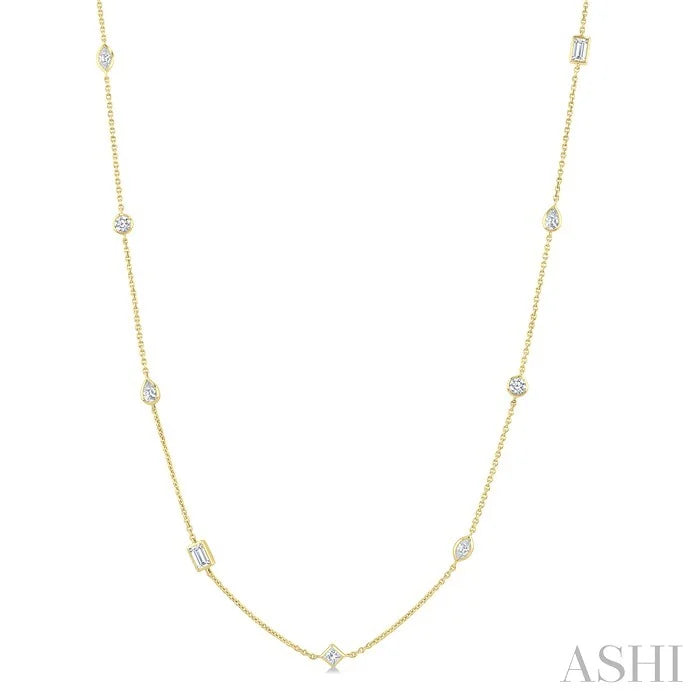 Mixed Shape Bezel Set Diamond Station Necklace