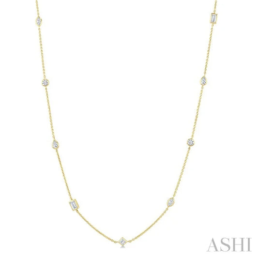 Mixed Shape Bezel Set Diamond Station Necklace