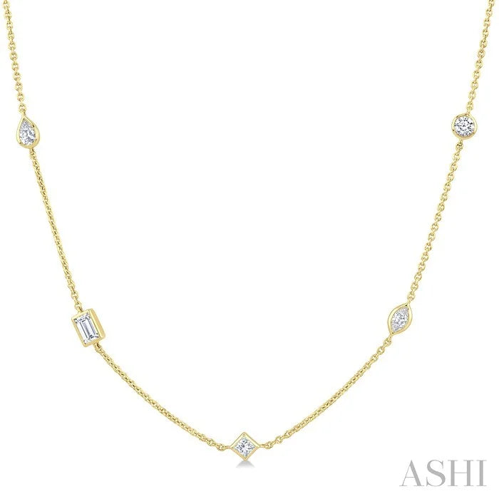 Mixed Shape Bezel Set Diamond Station Necklace