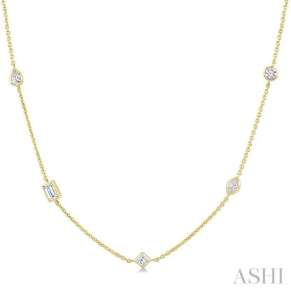 Mixed Shape Bezel Set Diamond Station Necklace