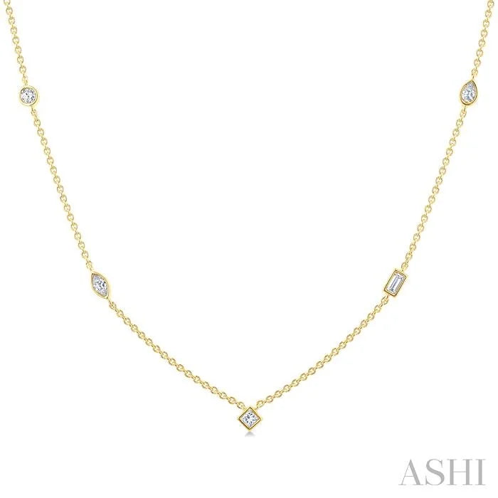 Mixed Shape Bezel Set Diamond Station Necklace