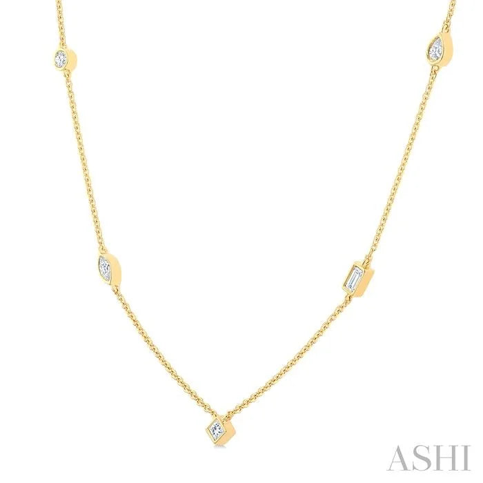Mixed Shape Bezel Set Diamond Station Necklace