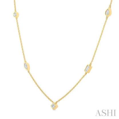 Mixed Shape Bezel Set Diamond Station Necklace