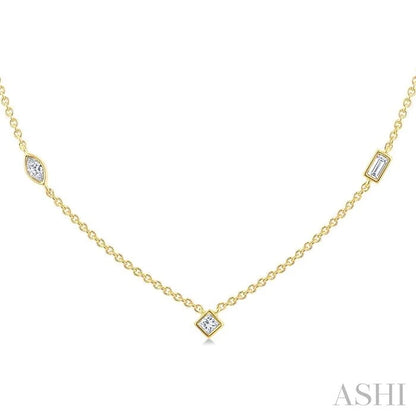 Mixed Shape Bezel Set Diamond Station Necklace