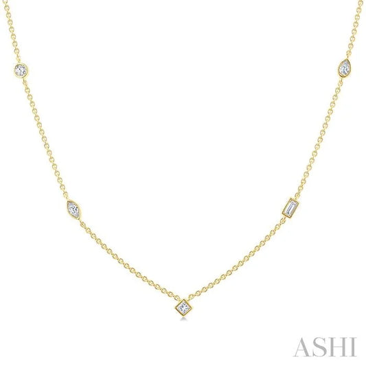 Mixed Shape Bezel Set Diamond Station Necklace