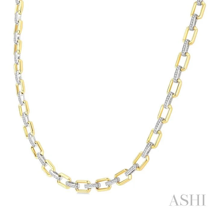 Bold Octagon Shape Link Diamond Fashion Necklace