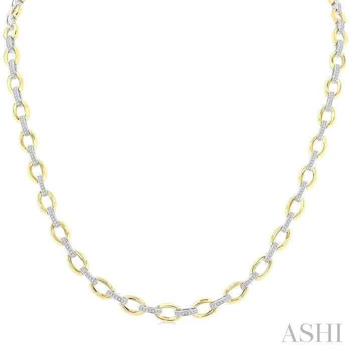 Bold Oval Shape Link Diamond Fashion Necklace