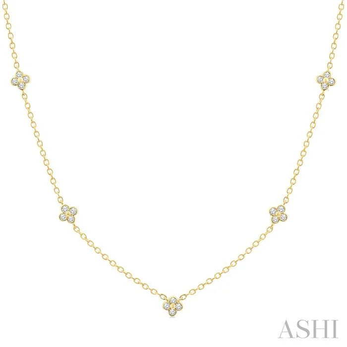 Clover Bezel Set Diamond Station Necklace