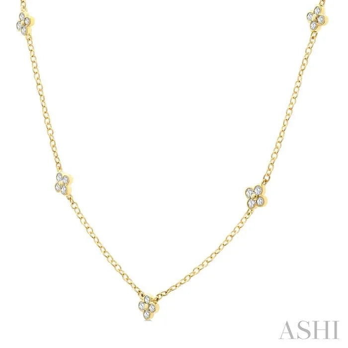 Clover Bezel Set Diamond Station Necklace