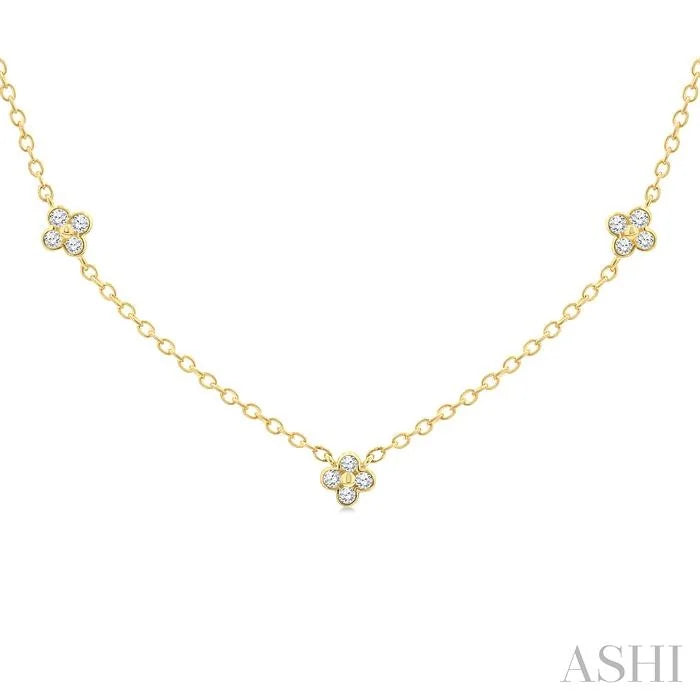Clover Bezel Set Diamond Station Necklace