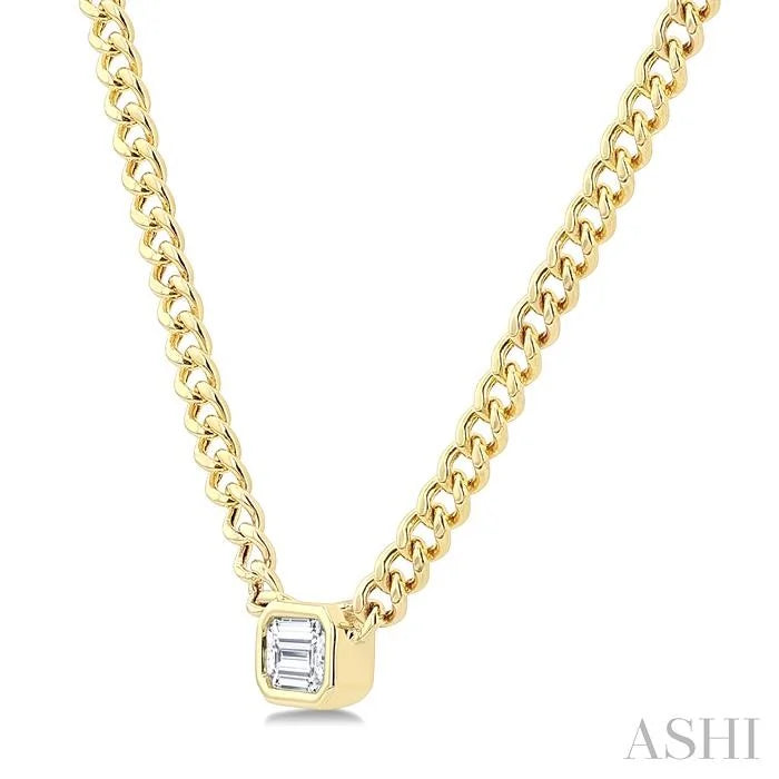 Emerald Shape Curb & Cuban Diamond Fashion Necklace