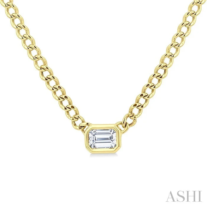 Emerald Shape Curb & Cuban Diamond Fashion Necklace