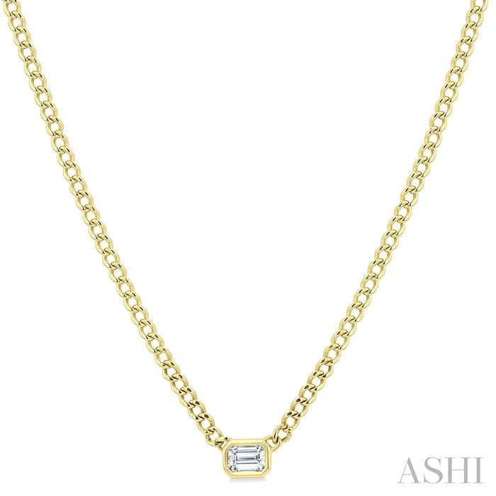 Emerald Shape Curb & Cuban Diamond Fashion Necklace