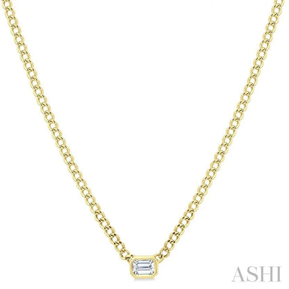 Emerald Shape Curb & Cuban Diamond Fashion Necklace