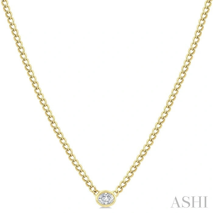 Oval Shape Curb & Cuban Diamond Fashion Necklace