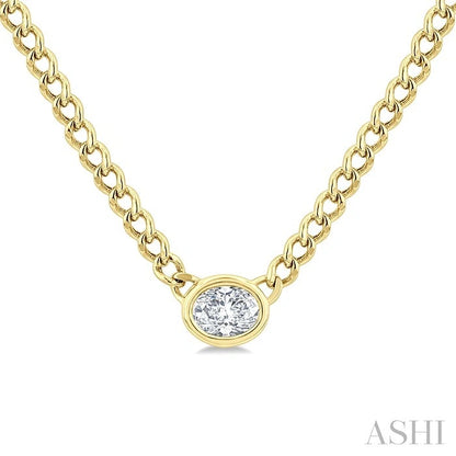 Oval Shape Curb & Cuban Diamond Fashion Necklace