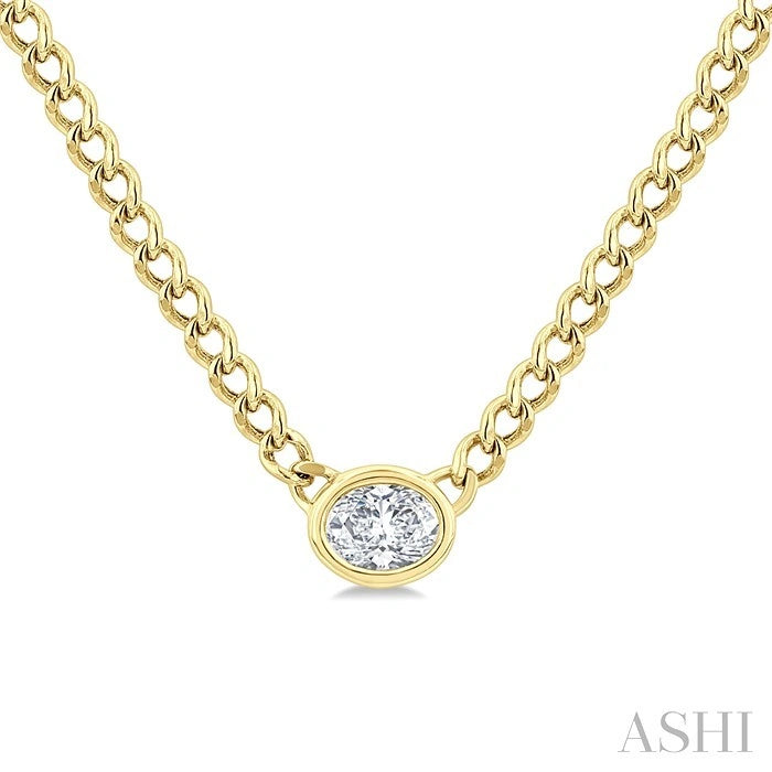 Oval Shape Curb & Cuban Diamond Fashion Necklace