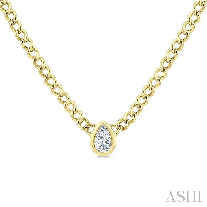 Pear Shape Bezel Curb & Cuban Diamond Fashion Necklace