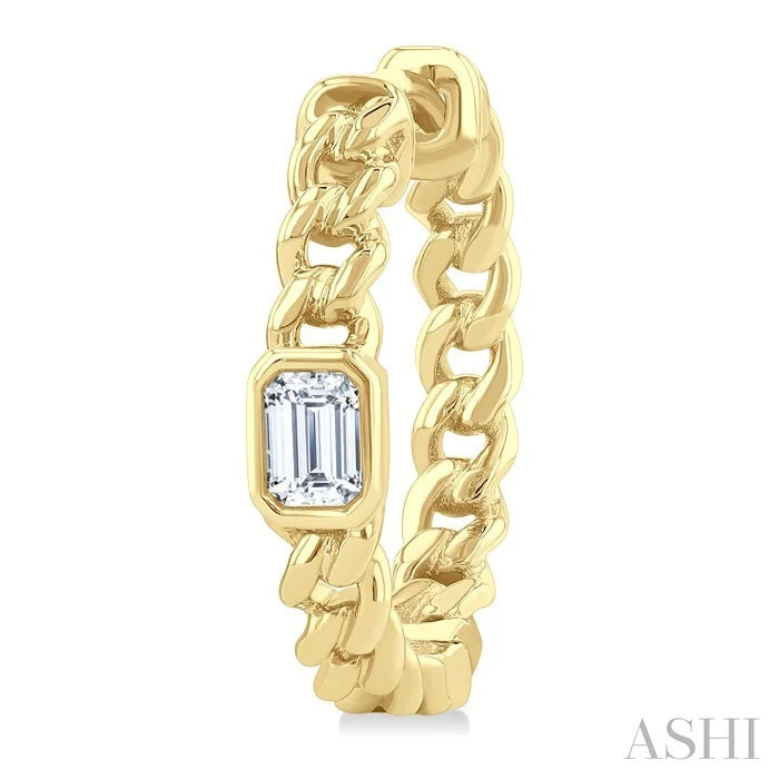 Emerald Shape Curb Diamond Fashion Hoop Earrings