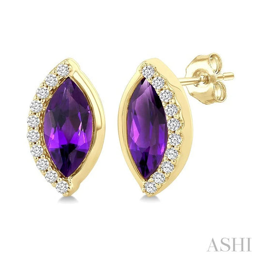 Marquise Shape Gemstone & Diamond Stud Earrings