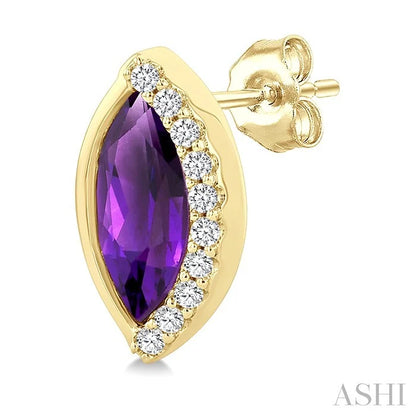 Marquise Shape Gemstone & Diamond Stud Earrings
